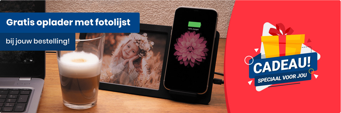 Draadloze telefoonoplader met fotolijst bij je bestelling!