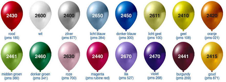 Mogelijke kleuren van High Quality Precision Print ballonnen