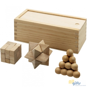 Afbeelding van relatiegeschenk:3 delig houten denkspel