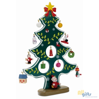 Afbeelding van relatiegeschenk:Houten kerstboom met decoratie