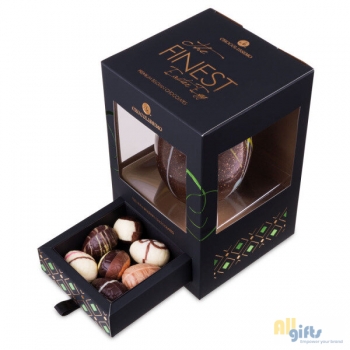 Afbeelding van relatiegeschenk:Luxe paasei - Puur - Met chocolade paaseitjes Chocolade ei en chocolade paaseitjes