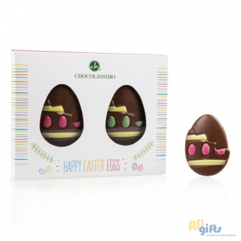 Afbeelding van relatiegeschenk:Easter goodies - 2 chocolade ei figuurtjes Chocolade paasfiguurtjes