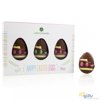 Afbeelding van relatiegeschenk:Easter Goodies - 3 chocolade ei figuurtjes Chocolade paasfiguurtjes