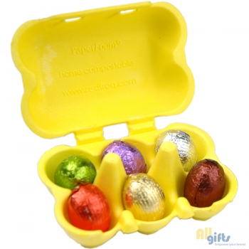 Afbeelding van relatiegeschenk:Biologische eierdoos geel inclusief banderol