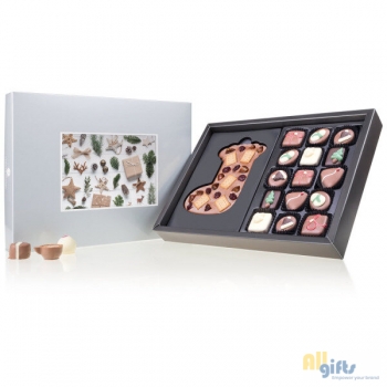 Afbeelding van relatiegeschenk:Xmas ChocoPostcard Maxi Silver - Pralines Chocolade kerstgeschenk met pralines