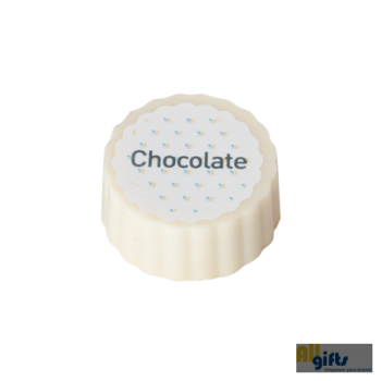 Afbeelding van relatiegeschenk:Logobonbon van witte chocolade met hazelnoot praline, rechthoekig of rond, opdruk tot
