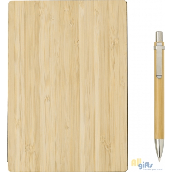 Afbeelding van relatiegeschenk:Bamboe cover notitieboek met pen