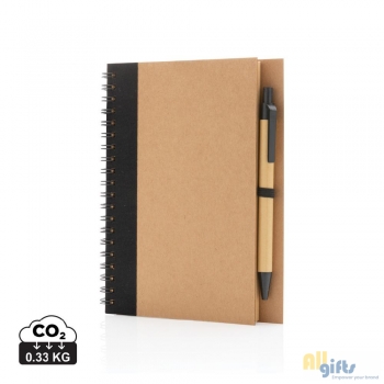 Afbeelding van relatiegeschenk:Kraft spiraal notitieboekje met pen