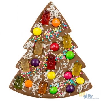 Afbeelding van relatiegeschenk:Chocolade Kerstboom met Skittles Chocolade tablet