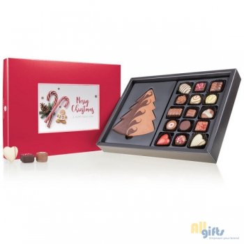 Afbeelding van relatiegeschenk:Xmas ChocoPostcard Maxi - Rood - Pralines en chocolade Kerstchocolade met een postkaa