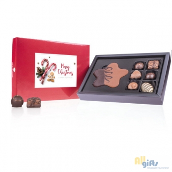 Afbeelding van relatiegeschenk:Xmas ChocoPostcard Midi - Rood - Pralines en chocolade Kerstchocolade met een postkaa