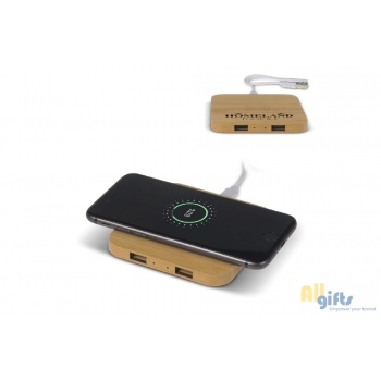 Afbeelding van relatiegeschenk:Bamboo Wireless charger with 2 USB hubs 5W