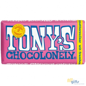 Afbeelding van relatiegeschenk:Tony's Chocolonely Wit-Framboos-knetter, 180 gram