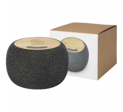 Ecofiber Bluetooth® speaker en draadloos oplaadstation van bamboe/RPET bedrukken