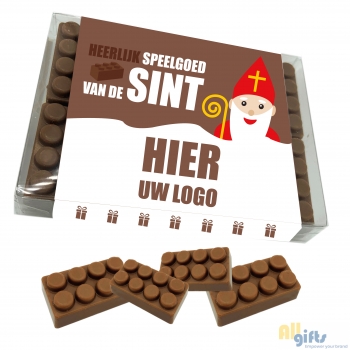 Afbeelding van relatiegeschenk:SINT Doosje met 10 chocolade speelgoed blokjes