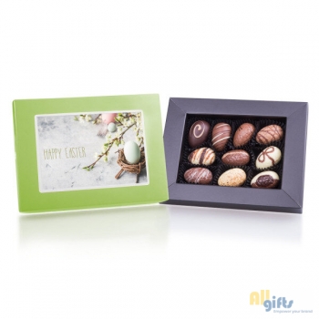 Afbeelding van relatiegeschenk:Easter Postcard Petit - Chocolade paaseitjes Chocolade paaseitjes met postkaart