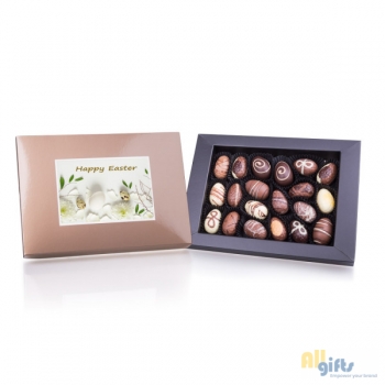 Afbeelding van relatiegeschenk:Easter Postcard Grand - Chocolade paaseitjes Chocolade paaseitjes met postkaart