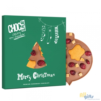 Afbeelding van relatiegeschenk:Melkchocolade kerstbal met toppings