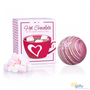 Afbeelding van relatiegeschenk:Ruby chocolade bal met mini-marshmallows - Melkchocolade Ruby chocolademelk