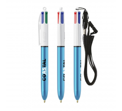 BIC® 4 Colours Shine balpen + Lanyard bedrukken